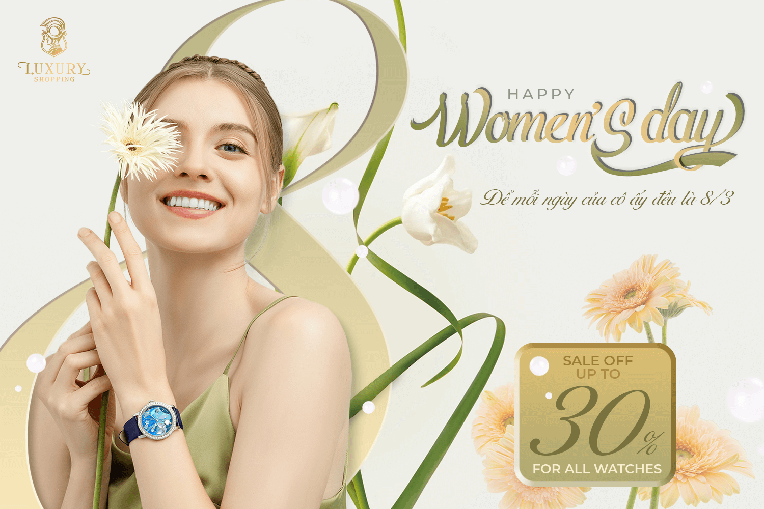 mừng ngày quốc tế phụ nữ 8/3 - đồng hồ hiệu chính hãng giảm giá lên đến 30%